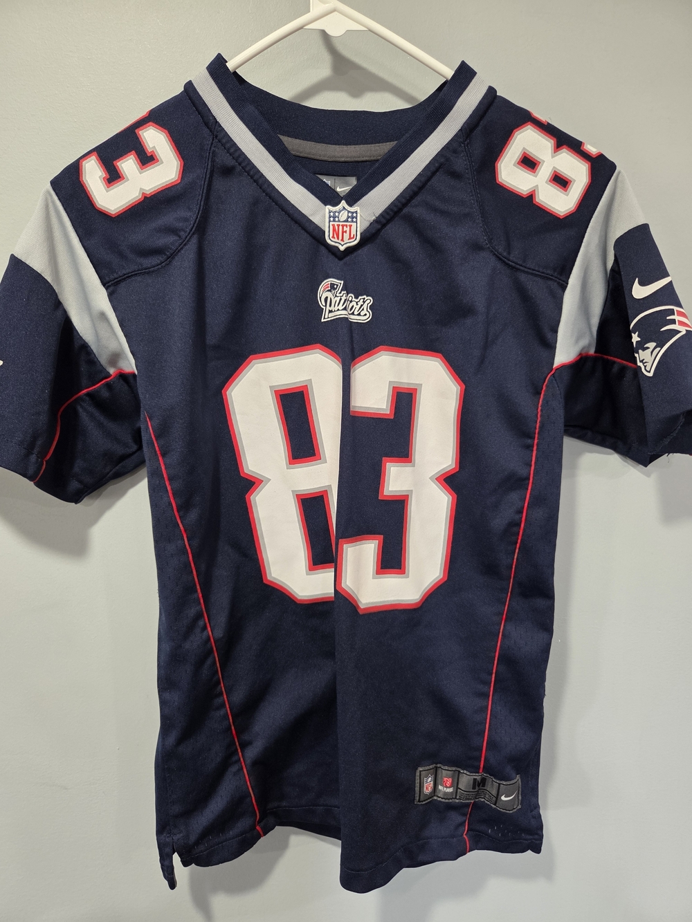 NFL Patriots Kids Jersey Navy with White and Red Accents #83